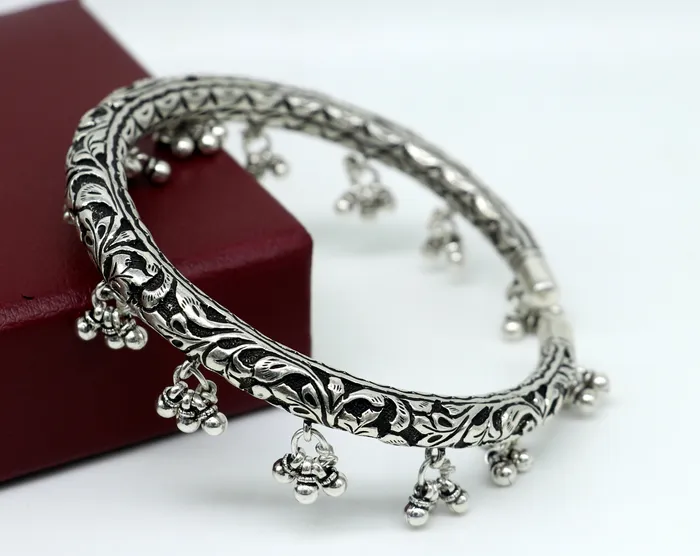 TRIBAL ORNAMENTS Bracelets 925 pure silver Vintage antique design handmade gorgeous oxidized foot kada ankle bracelet tribal ethnic silver jewelry sak27