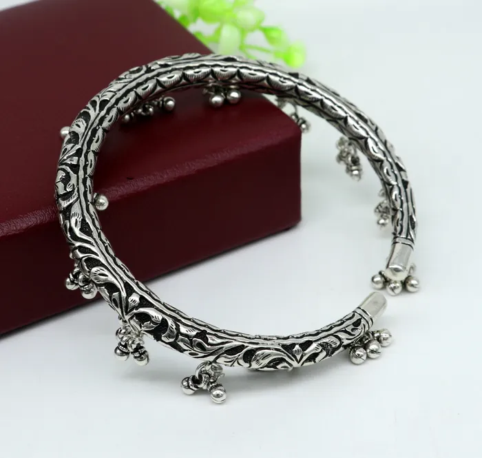 TRIBAL ORNAMENTS Bracelets 925 pure silver Vintage antique design handmade gorgeous oxidized foot kada ankle bracelet tribal ethnic silver jewelry sak27