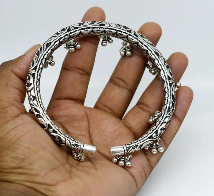 TRIBAL ORNAMENTS Bracelets 925 pure silver Vintage antique design handmade gorgeous oxidized foot kada ankle bracelet tribal ethnic silver jewelry sak27