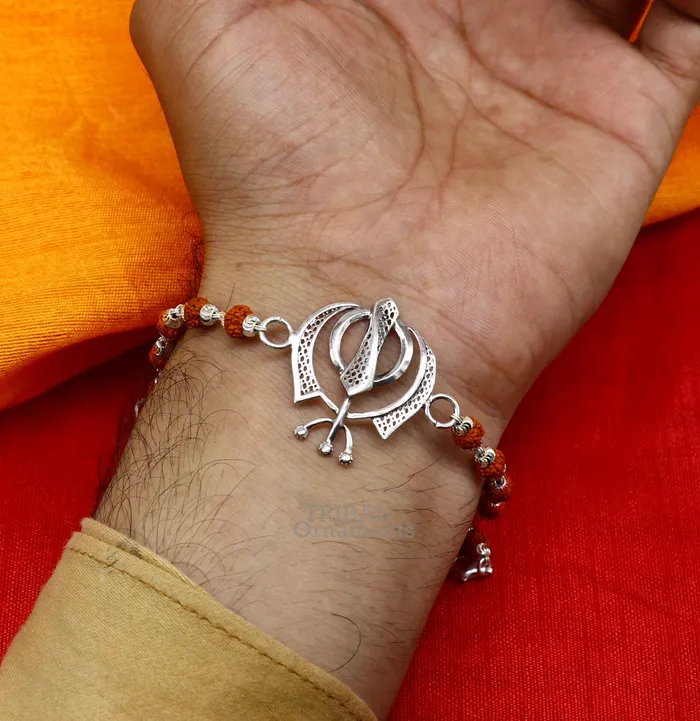 TRIBAL ORNAMENTS Bracelets 925 Sterling silver divine Waheguru Khalsa Rakhi bracelet best gift for your brothers for special personalized gifing rk240