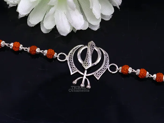TRIBAL ORNAMENTS Bracelets 925 Sterling silver divine Waheguru Khalsa Rakhi bracelet best gift for your brothers for special personalized gifing rk240