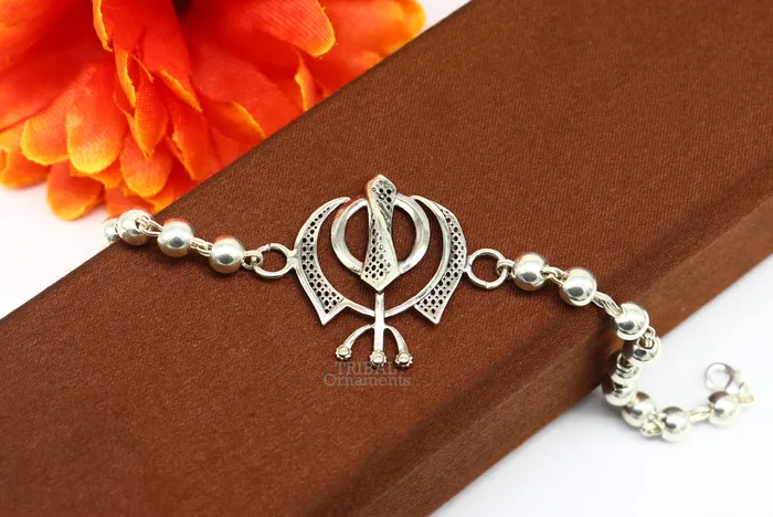 TRIBAL ORNAMENTS Bracelets 925 Sterling silver divine Waheguru Khalsa Rakhi bracelet best gift for your brothers for special personalized gifing rk240