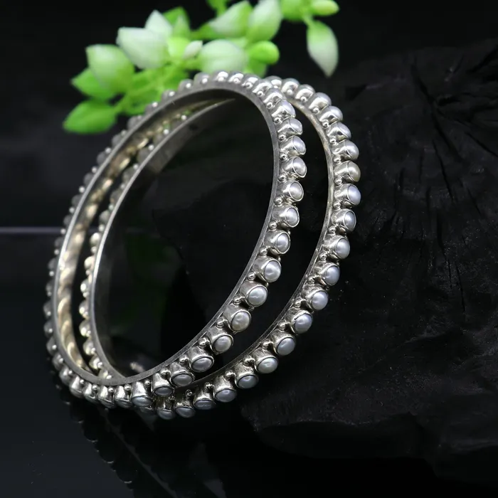 TRIBAL ORNAMENTS Bracelets 925 sterling silver gorgeous pearl bangle bracelet fabulous oxidized customized bridal gifting stunning bangle jewelry from India ba105 TRIBAL ORNAMENTS Bracelets 925 sterling silver gorgeous pearl bangle bracelet fabulous oxidized customized bridal gifting stunning bangle jewelry from India ba105