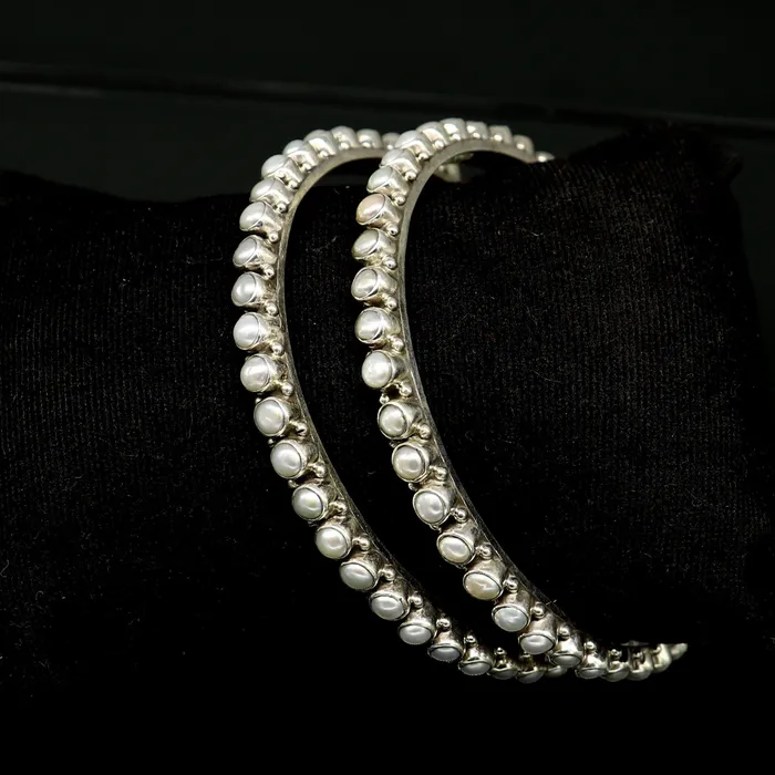 TRIBAL ORNAMENTS Bracelets 925 sterling silver gorgeous pearl bangle bracelet fabulous oxidized customized bridal gifting stunning bangle jewelry from India ba105