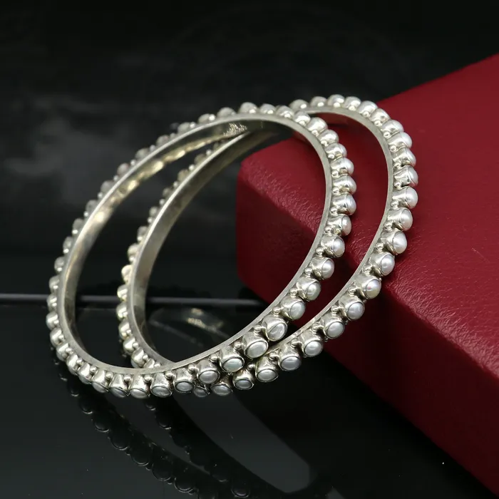 TRIBAL ORNAMENTS Bracelets 925 sterling silver gorgeous pearl bangle bracelet fabulous oxidized customized bridal gifting stunning bangle jewelry from India ba105