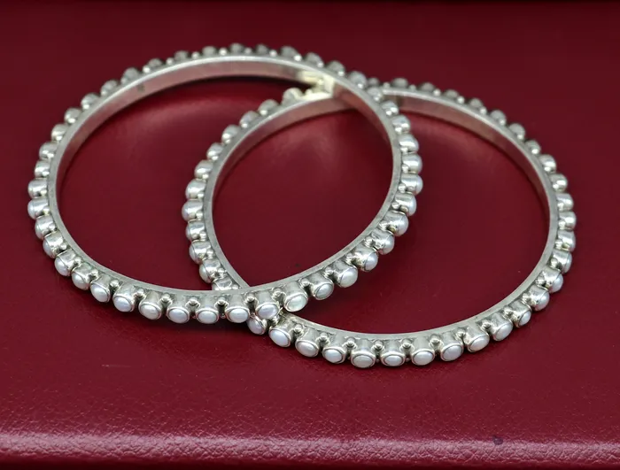 TRIBAL ORNAMENTS Bracelets 925 sterling silver gorgeous pearl bangle bracelet fabulous oxidized customized bridal gifting stunning bangle jewelry from India ba105