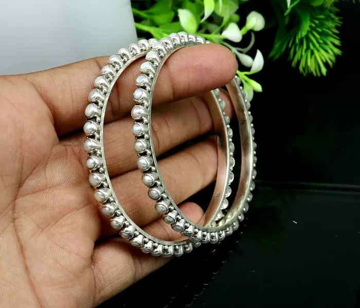 TRIBAL ORNAMENTS Bracelets 925 sterling silver gorgeous pearl bangle bracelet fabulous oxidized customized bridal gifting stunning bangle jewelry from India ba105