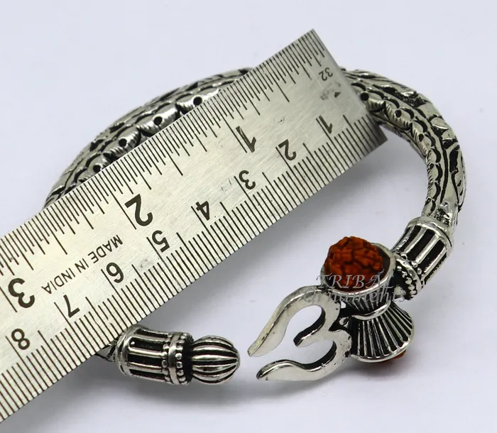 TRIBAL ORNAMENTS Bracelets 925 Sterling silver handmade chitai work Lord Shiva trident trishul kada bangle bracelet with natural Rudraksha customized kada nsk593 TRIBAL ORNAMENTS Bracelets 925 Sterling silver handmade chitai work Lord Shiva trident trishul kada bangle bracelet with natural Rudraksha customized kada nsk593