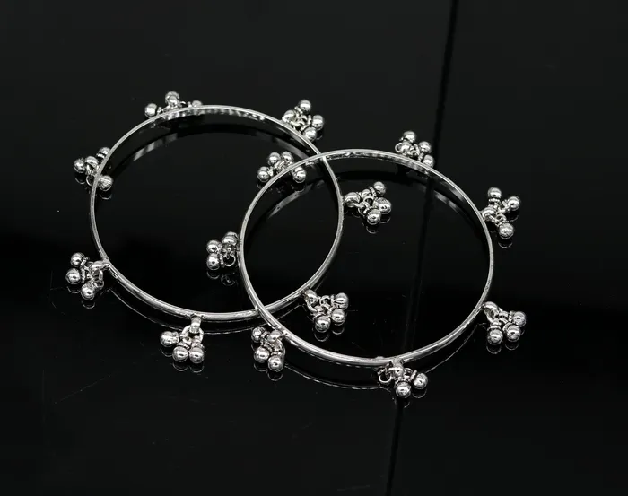 TRIBAL ORNAMENTS Bracelets 925 sterling silver handmade customized excellent hanging bells bridesmaid bangle bracelet kada wedding personalized gifting jewelry ba91 TRIBAL ORNAMENTS Bracelets 925 sterling silver handmade customized excellent hanging bells bridesmaid bangle bracelet kada wedding personalized gifting jewelry ba91