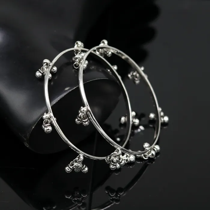 TRIBAL ORNAMENTS Bracelets 925 sterling silver handmade customized excellent hanging bells bridesmaid bangle bracelet kada wedding personalized gifting jewelry ba91 TRIBAL ORNAMENTS Bracelets 925 sterling silver handmade customized excellent hanging bells bridesmaid bangle bracelet kada wedding personalized gifting jewelry ba91
