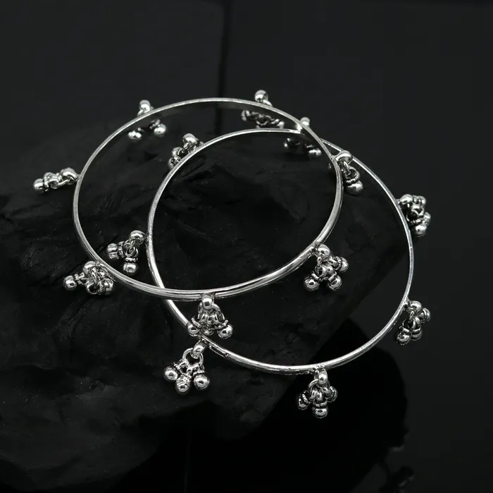 TRIBAL ORNAMENTS Bracelets 925 sterling silver handmade customized excellent hanging bells bridesmaid bangle bracelet kada wedding personalized gifting jewelry ba91 TRIBAL ORNAMENTS Bracelets 925 sterling silver handmade customized excellent hanging bells bridesmaid bangle bracelet kada wedding personalized gifting jewelry ba91
