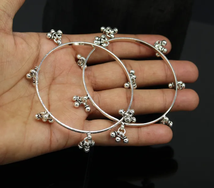 TRIBAL ORNAMENTS Bracelets 925 sterling silver handmade customized excellent hanging bells bridesmaid bangle bracelet kada wedding personalized gifting jewelry ba91 TRIBAL ORNAMENTS Bracelets 925 sterling silver handmade customized excellent hanging bells bridesmaid bangle bracelet kada wedding personalized gifting jewelry ba91