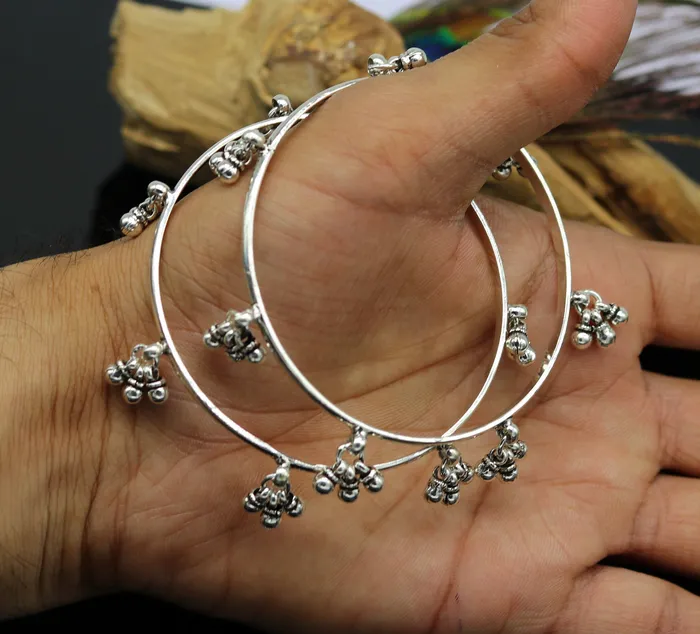 TRIBAL ORNAMENTS Bracelets 925 sterling silver handmade customized excellent hanging bells bridesmaid bangle bracelet kada wedding personalized gifting jewelry ba91 TRIBAL ORNAMENTS Bracelets 925 sterling silver handmade customized excellent hanging bells bridesmaid bangle bracelet kada wedding personalized gifting jewelry ba91