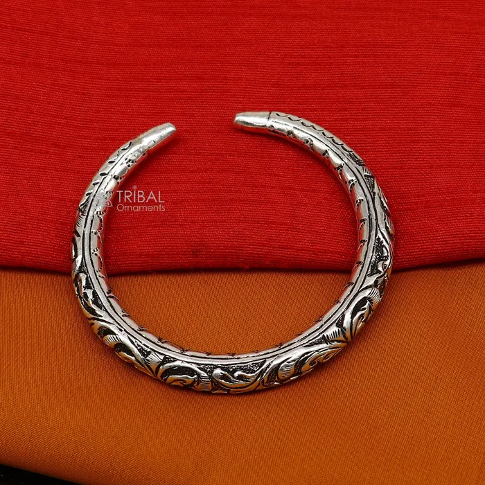 TRIBAL ORNAMENTS Bracelets 925 Sterling silver handmade fabulous chitai work customized bangle bracelet kada with pearl unisex personalized tribal jewelry nsk718