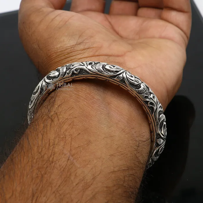 TRIBAL ORNAMENTS Bracelets 925 Sterling silver handmade fabulous chitai work customized bangle bracelet kada with pearl unisex personalized tribal jewelry nsk718