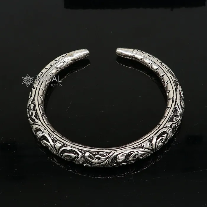 TRIBAL ORNAMENTS Bracelets 925 Sterling silver handmade fabulous chitai work customized bangle bracelet kada with pearl unisex personalized tribal jewelry nsk718