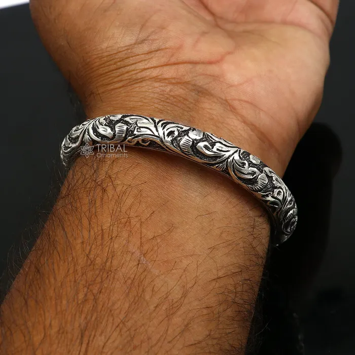 TRIBAL ORNAMENTS Bracelets 925 Sterling silver handmade fabulous chitai work customized bangle bracelet kada with pearl unisex personalized tribal jewelry nsk718