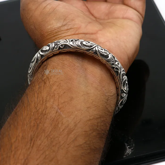 TRIBAL ORNAMENTS Bracelets 925 Sterling silver handmade fabulous chitai work customized bangle bracelet kada with pearl unisex personalized tribal jewelry nsk718