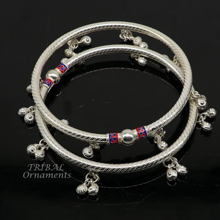 TRIBAL ORNAMENTS Bracelets 925 Sterling silver Handmade indian traditional womens charming noisy jingling bells foot kada ankle kada bracelet tribal jewelry nsfk88 TRIBAL ORNAMENTS Bracelets 925 Sterling silver Handmade indian traditional womens charming noisy jingling bells foot kada ankle kada bracelet tribal jewelry nsfk88