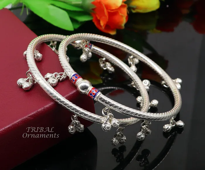 TRIBAL ORNAMENTS Bracelets 925 Sterling silver Handmade indian traditional womens charming noisy jingling bells foot kada ankle kada bracelet tribal jewelry nsfk88