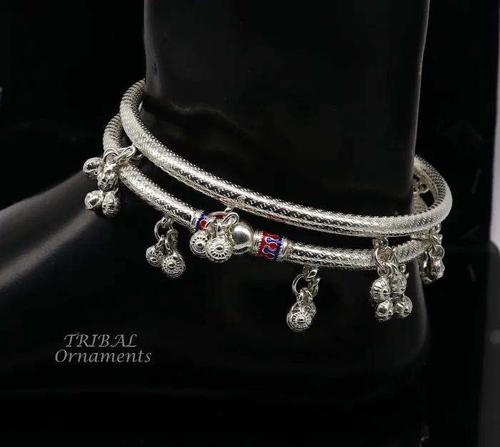 TRIBAL ORNAMENTS Bracelets 925 Sterling silver Handmade indian traditional womens charming noisy jingling bells foot kada ankle kada bracelet tribal jewelry nsfk88