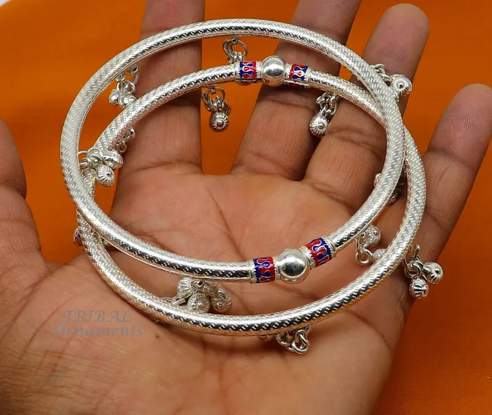 TRIBAL ORNAMENTS Bracelets 925 Sterling silver Handmade indian traditional womens charming noisy jingling bells foot kada ankle kada bracelet tribal jewelry nsfk88