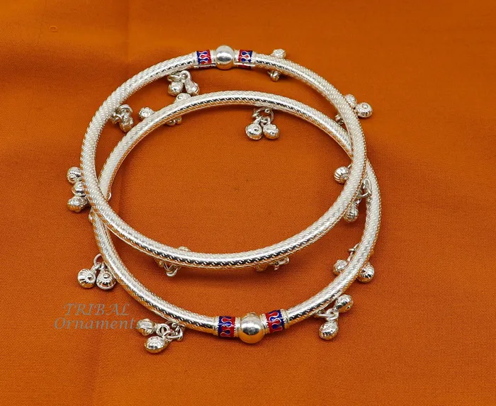 TRIBAL ORNAMENTS Bracelets 925 Sterling silver Handmade indian traditional womens charming noisy jingling bells foot kada ankle kada bracelet tribal jewelry nsfk88