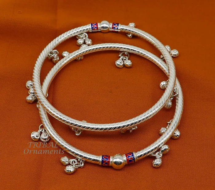 TRIBAL ORNAMENTS Bracelets 925 Sterling silver Handmade indian traditional womens charming noisy jingling bells foot kada ankle kada bracelet tribal jewelry nsfk88