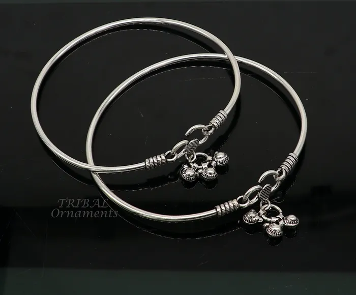 TRIBAL ORNAMENTS Bracelets 925 sterling silver handmade plain bright design gorgeous customized foot bracelet anklet kada belly dance jewelry nsfk93