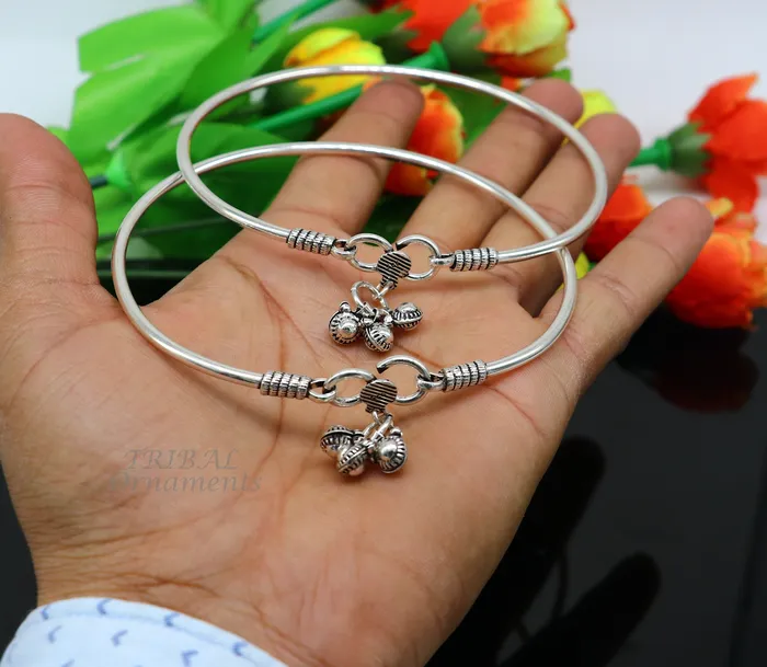 TRIBAL ORNAMENTS Bracelets 925 sterling silver handmade plain bright design gorgeous customized foot bracelet anklet kada belly dance jewelry nsfk93