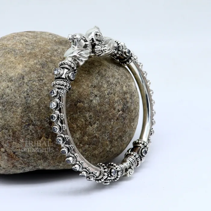 TRIBAL ORNAMENTS Bracelets 925 Sterling silver handmade vintage peacock design cubic zircon stone tribal ethnic belly dance bangle bracelet gifting kada Rnsk480