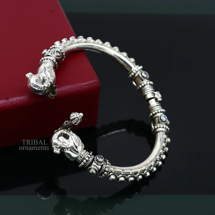 TRIBAL ORNAMENTS Bracelets 925 Sterling silver handmade vintage peacock design cubic zircon stone tribal ethnic belly dance bangle bracelet gifting kada Rnsk480