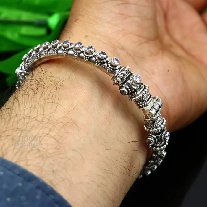 TRIBAL ORNAMENTS Bracelets 925 Sterling silver handmade vintage peacock design cubic zircon stone tribal ethnic belly dance bangle bracelet gifting kada Rnsk480
