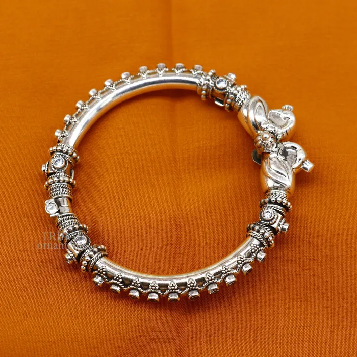 TRIBAL ORNAMENTS Bracelets 925 Sterling silver handmade vintage peacock design cubic zircon stone tribal ethnic belly dance bangle bracelet gifting kada Rnsk480