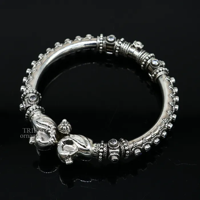TRIBAL ORNAMENTS Bracelets 925 Sterling silver handmade vintage peacock design cubic zircon stone tribal ethnic belly dance bangle bracelet gifting kada Rnsk480