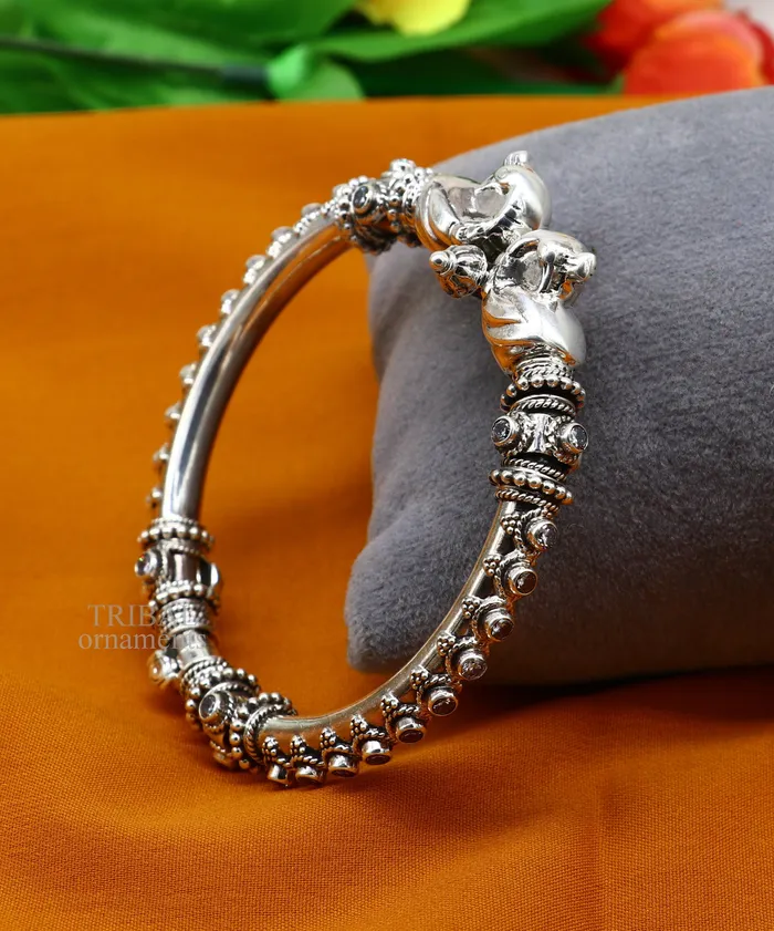 TRIBAL ORNAMENTS Bracelets 925 Sterling silver handmade vintage peacock design cubic zircon stone tribal ethnic belly dance bangle bracelet gifting kada Rnsk480