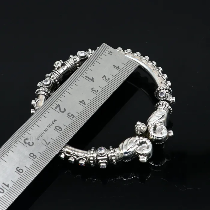 TRIBAL ORNAMENTS Bracelets 925 Sterling silver handmade vintage peacock design cubic zircon stone tribal ethnic belly dance bangle bracelet gifting kada Rnsk480