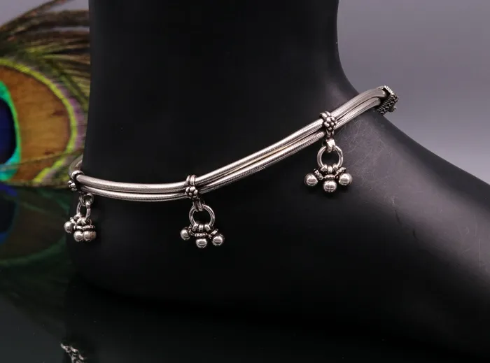 TRIBAL ORNAMENTS Bracelets 925 Sterling silver Vintage antique snake style handmade anklet ankle bracelet foot bracelet with hanging bells belly jewelry ank18 TRIBAL ORNAMENTS Bracelets 925 Sterling silver Vintage antique snake style handmade anklet ankle bracelet foot bracelet with hanging bells belly jewelry ank18