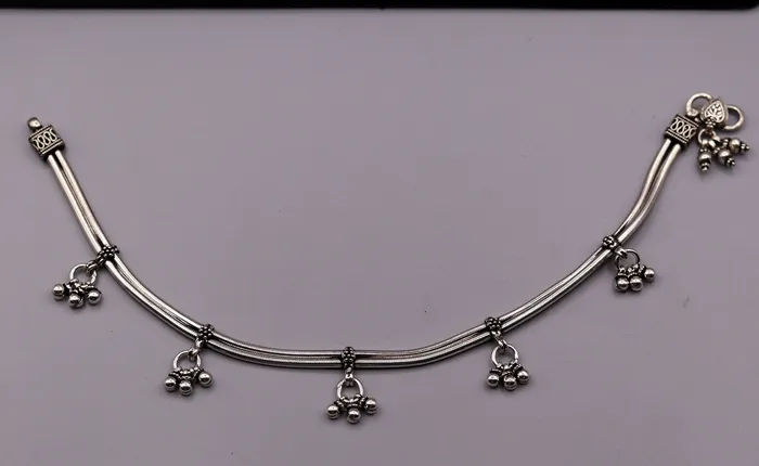 TRIBAL ORNAMENTS Bracelets 925 Sterling silver Vintage antique snake style handmade anklet ankle bracelet foot bracelet with hanging bells belly jewelry ank18