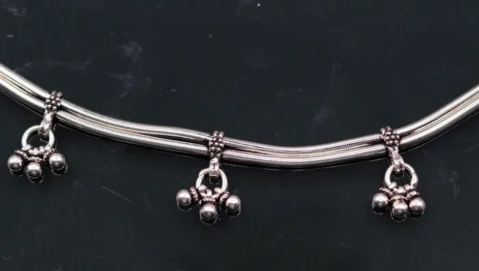 TRIBAL ORNAMENTS Bracelets 925 Sterling silver Vintage antique snake style handmade anklet ankle bracelet foot bracelet with hanging bells belly jewelry ank18