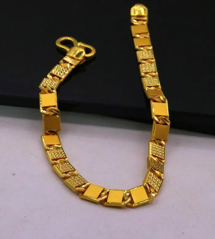 TRIBAL ORNAMENTS Certified genuine 22kt yellow gold handmade solid bar Royal nawabi Chain or Bracelet fabulous diamond cut design mens jewelry br26 Bracelets