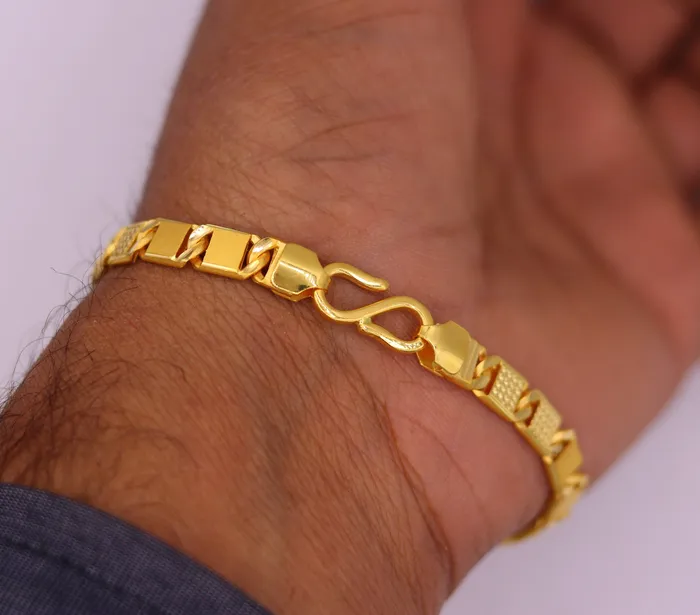 TRIBAL ORNAMENTS Certified genuine 22kt yellow gold handmade solid bar Royal nawabi Chain or Bracelet fabulous diamond cut design mens jewelry br26 Bracelets