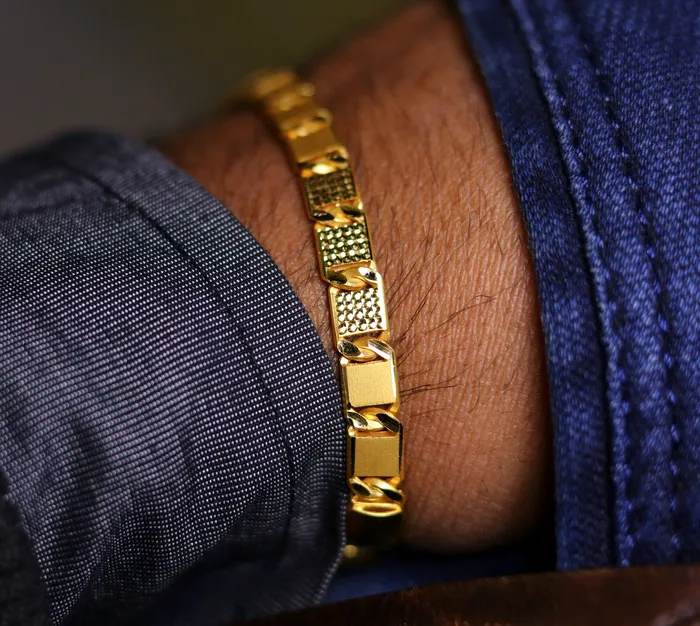 TRIBAL ORNAMENTS Certified genuine 22kt yellow gold handmade solid bar Royal nawabi Chain or Bracelet fabulous diamond cut design mens jewelry br26 Bracelets