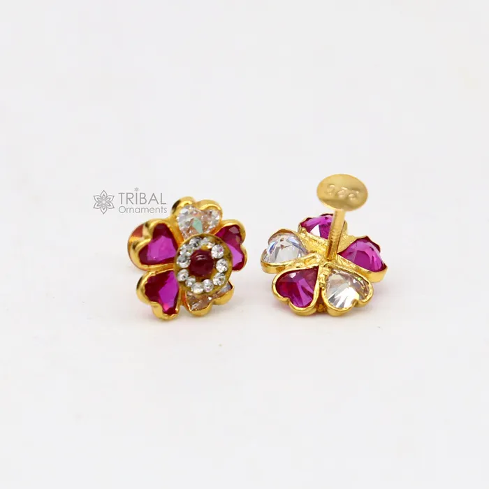 TRIBAL ORNAMENTS Earrings 14kt yellow gold handmade fabulous orange Stone excellent vintage flower design stud earrings pair unisex jewelry er177 TRIBAL ORNAMENTS Earrings 14kt yellow gold handmade fabulous orange Stone excellent vintage flower design stud earrings pair unisex jewelry er177