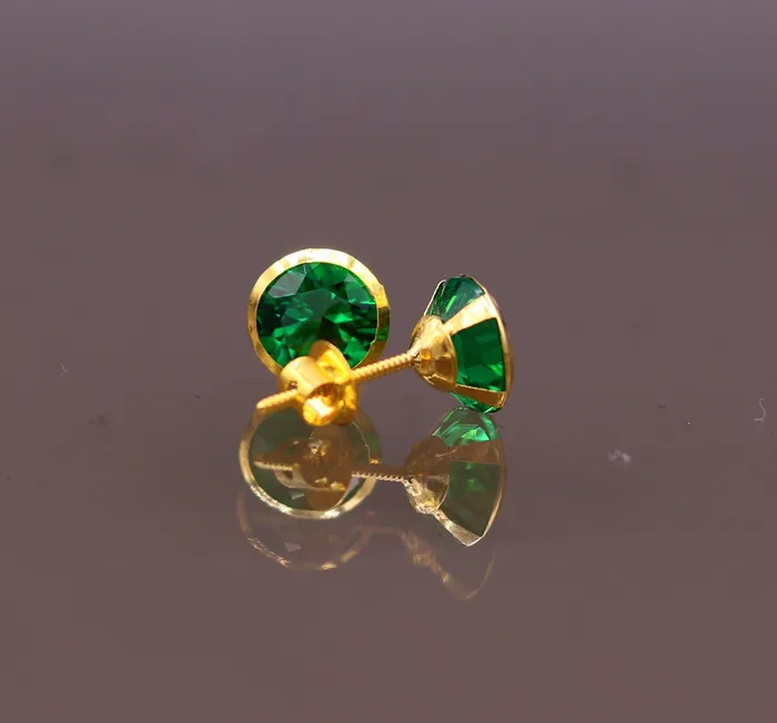 TRIBAL ORNAMENTS Earrings Genuine 18k yellow gold handmade fabulous green stone excellent antique vintage design stud earrings pair unisex jewelry er86