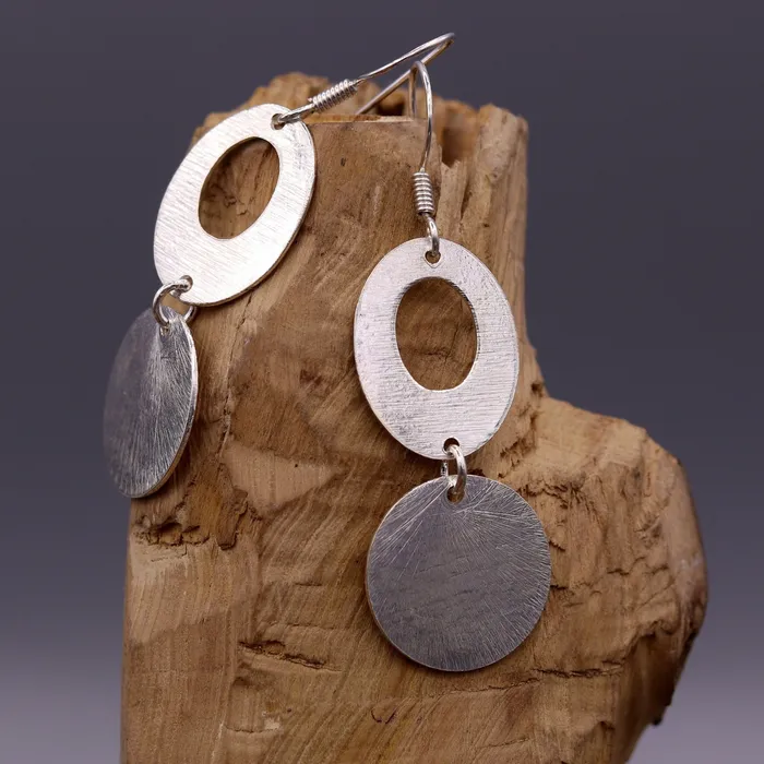 TRIBAL ORNAMENTS Earrings Handmade 925 solid sterling silver scratch link fancy hoops earrings tribal jewelry from Rajasthan india daily use jewelry s418