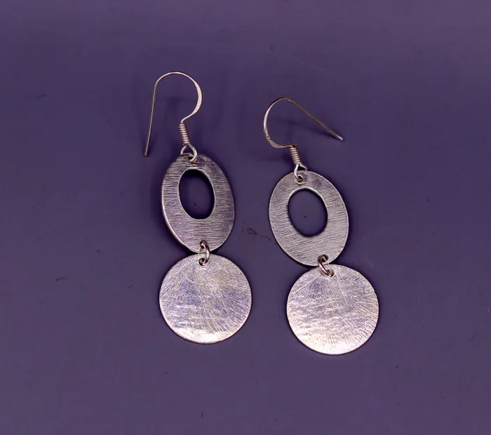 TRIBAL ORNAMENTS Earrings Handmade 925 solid sterling silver scratch link fancy hoops earrings tribal jewelry from Rajasthan india daily use jewelry s418