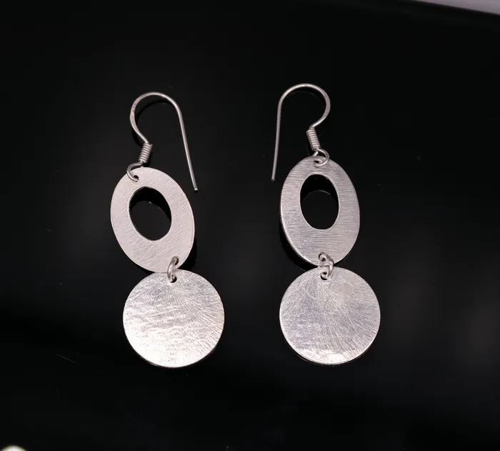 TRIBAL ORNAMENTS Earrings Handmade 925 solid sterling silver scratch link fancy hoops earrings tribal jewelry from Rajasthan india daily use jewelry s418