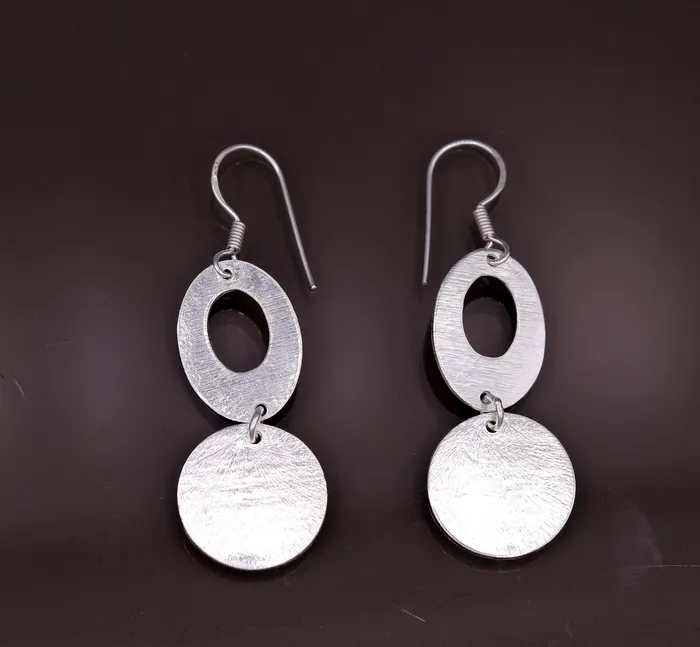 TRIBAL ORNAMENTS Earrings Handmade 925 solid sterling silver scratch link fancy hoops earrings tribal jewelry from Rajasthan india daily use jewelry s418