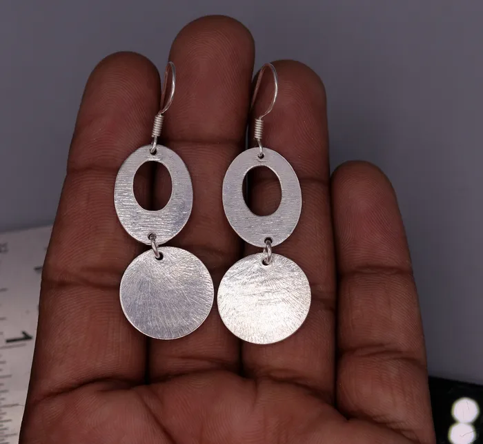 TRIBAL ORNAMENTS Earrings Handmade 925 solid sterling silver scratch link fancy hoops earrings tribal jewelry from Rajasthan india daily use jewelry s418